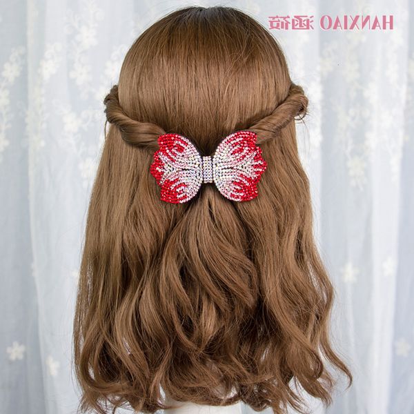 

headdress hairpin clip rhinestone korean bow elegant lady curling spring horsetail horizontal, Golden;silver