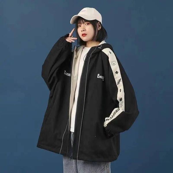 

women's jackets fall out beautiful retro hong kong style sports cartoons print baseball uniforms b89k, Black;brown