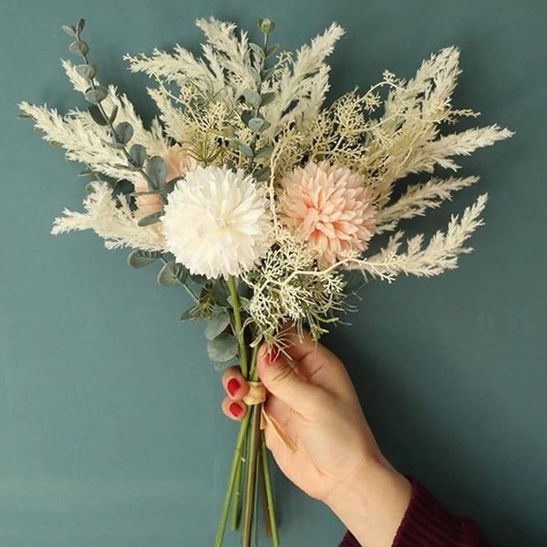 

decorative flowers & wreaths white artificial flower bouquets silk dandelion eucalyptus bouquet, for home wedding decoration li