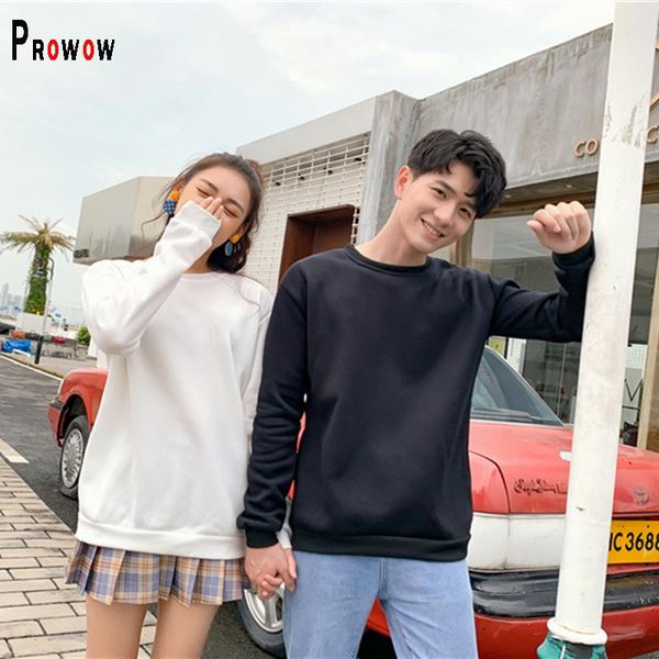 

women's hoodies & sweatshirts prowow winter spring women sweatshirt solid color o-neck clothes for teens 2021 plus size thin velvet pul, Black