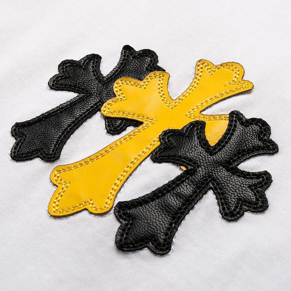 

brand 2021 summer new fashion brand short t-shirt trend re carved cross embroidery pattern men's loose half sleeve, White;black