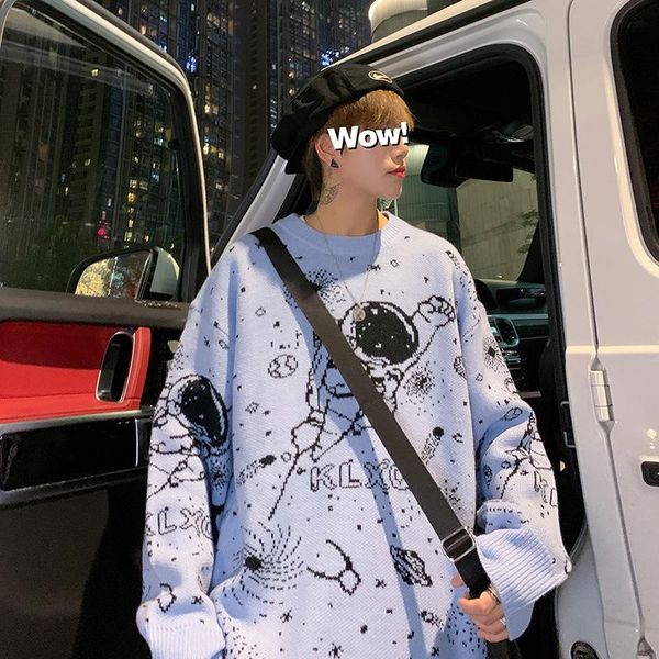 

men's sweaters round neck loose sweater japanese autumn and winter harajuku style korean fashion trend retro jacket, White;black