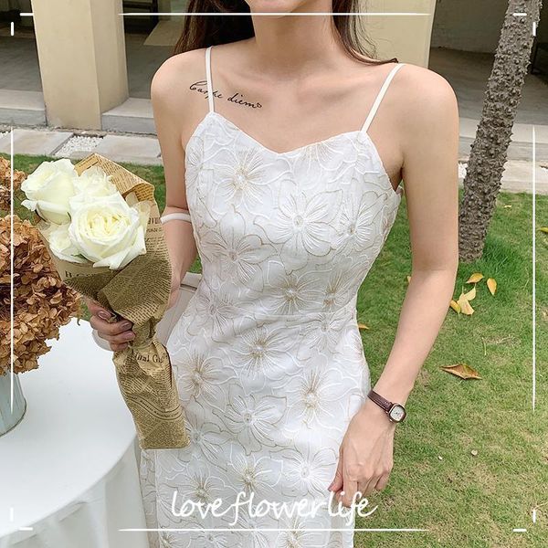 

summer embroidery elegant midi dress women v-neck vintage fairy strap dress party dress korean office lady 210521, Black;gray