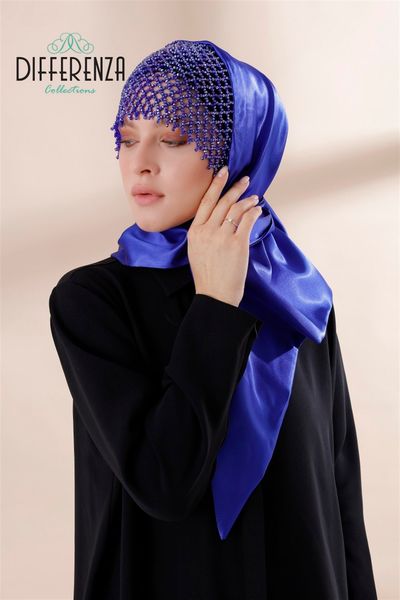 

hijab turban hand made haute couture embroidery wedding scarf differenza muslim women clothing islamic fashion uzbekistan, Blue;gray
