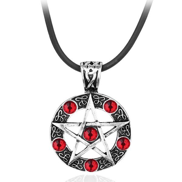 

pendant necklaces supernatural series pentagram necklace with rope chain dean winchester star silver plated red crystal jewelry