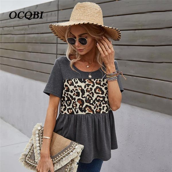 

women casual leopard t shirts summer patchwork 2021 fashion woman tshirts women's t-shirt, White
