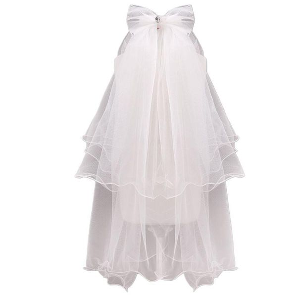 

bridal veils lxae handmade double layer flower girls wedding cute rhinestone bowknot kids birthday dance cosplay costume party po, Black