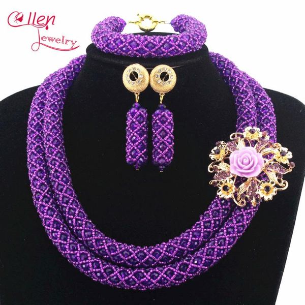 

earrings & necklace handmade statement chunky nigerian beaded wedding bridal african beads jewelry set w12740, Silver