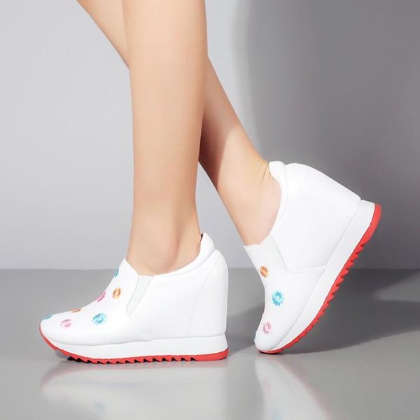 

dress shoes wedge high heels women casual wedges sneakers platform height increasing slip on female footwear, Black