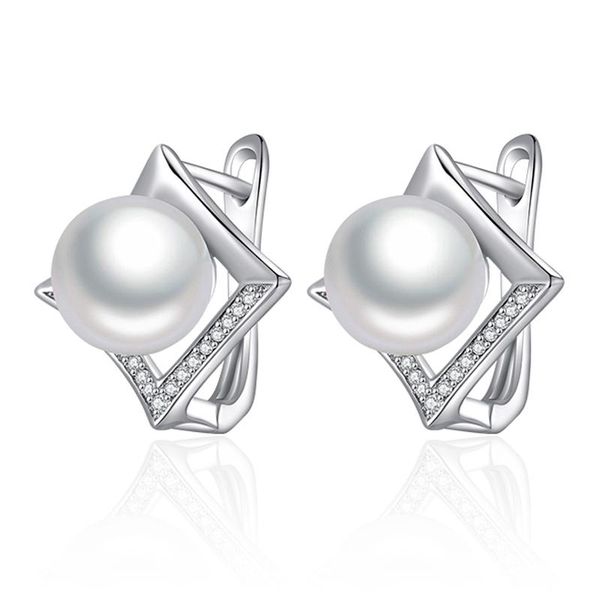 

stud luxury 10mm natural pearl earrings for women with zirconia cz girls creative jewelry exquisite gift, Golden;silver