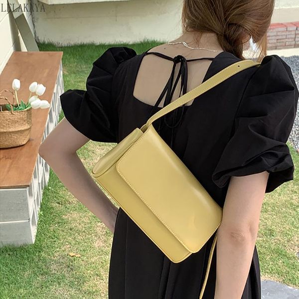 

evening bags ins candy color flap handbag simple soft pu leather underarm shoulder yellow travel shopping pouch diagonal bag for girls