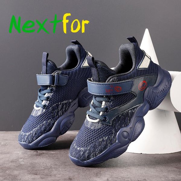 

summer teenager shoe for boy black dark blue children running mesh breathable big sport shoes hook & loop kids sneakers athletic outdoor