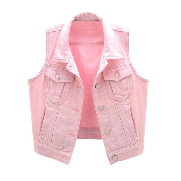 

women's vests 2021 fashion pink short denim vest summer korean single-breast pocket casual cardigan waistcoat female, Black;white
