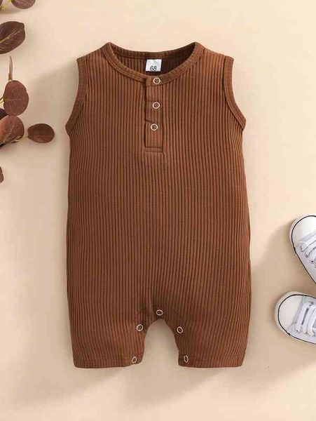 

baby rib knit half button tank romper she, Blue