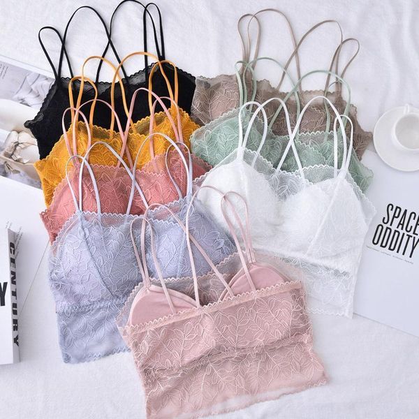 

yoga outfit lace underdwear bralette women leaf mesh lingerie underwear bra padded push up summer crop brassiere