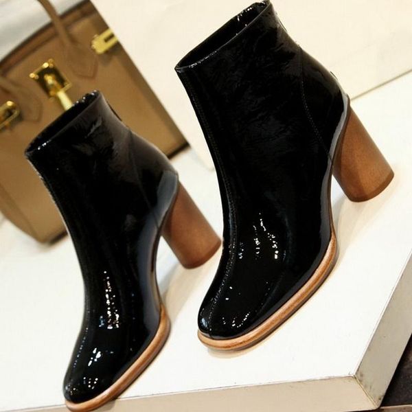 

autumn and winter 2021 women's soft leather boots, square pointed thick heel khaki black boots