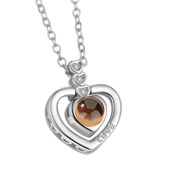

pendant necklaces otoky necklace alloy for women 100 language i love you valentine's day present memory projection lover, Silver