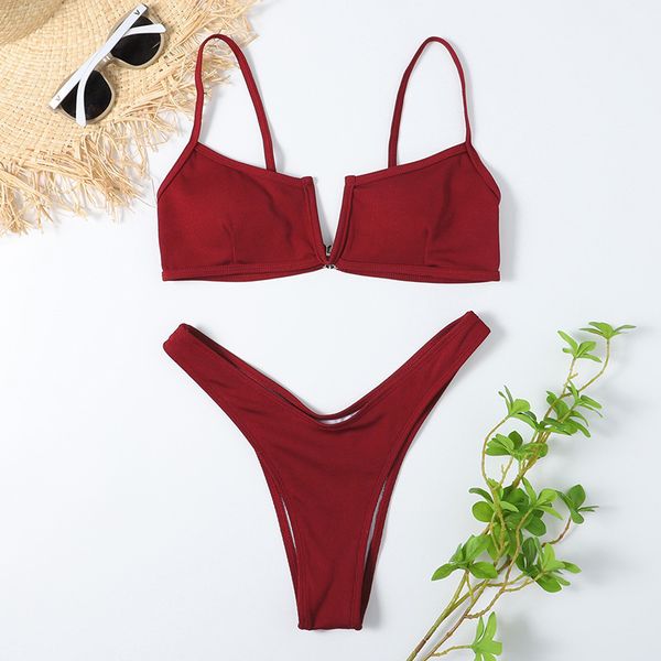 

bikini suit swimsuit new 2021 solid triangle women's split two piece spring, White;black