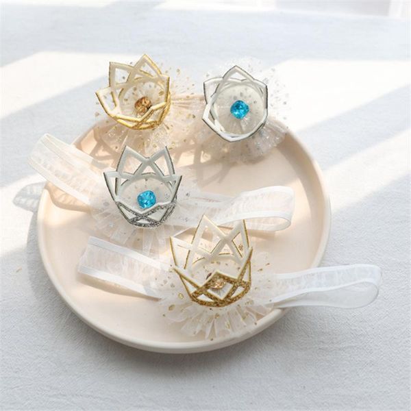 

hair accessories 10pcs/lot children elastic headband headdress girl mesh head flower stereo crown rhinestones clip birthday gift, Slivery;white