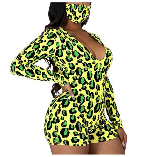 

women's jumpsuits & rompers jumpsuit women -selling spring long-sleeved v-neck leopard print shorts undefined bodycon bodysuit, Black;white