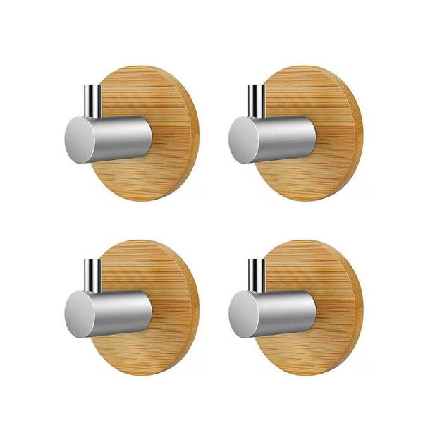 

hooks & rails 4pc door rear hook adhesive bamboo metal wall clothes key hanger towel holder punch-el living room coat
