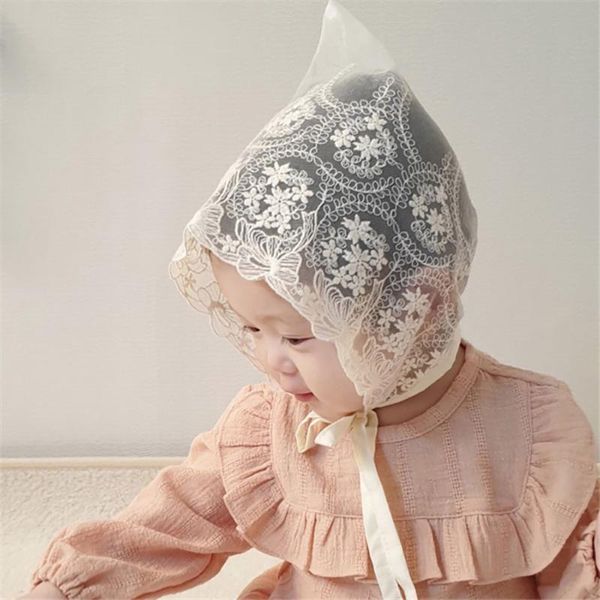 

caps & hats 1pc korean baby girls lace cap infant pography props flower hat kid princess white floral cotton bonnet 0-18m, Yellow