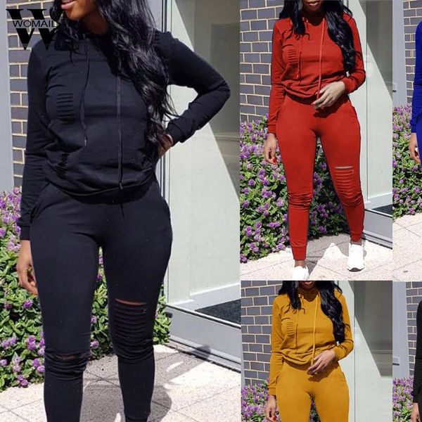 

womail women tracksuits tracksuit sweatsuit hooded casual hole pocket for set hoodies sweatshirt 2 pieces sets womens suit female 82, Gray