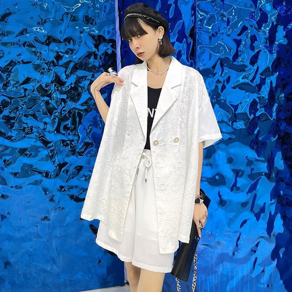

women's tracksuits white tailored collar suits mujer fashion girl summer short sets elastic half high straight pants causal black suit, Gray