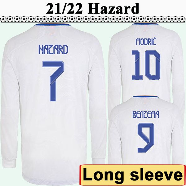 

21 22 hazard kroos long sleeve mens soccer jerseys sergio ramos benzema casemiro asensio isco mariano modric home away 3rd football shirts, Black;yellow