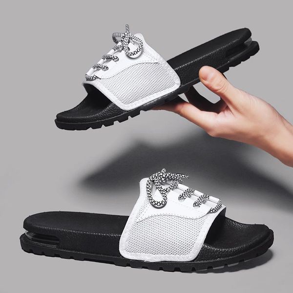 

slippers padegao 2021 fashion style men's summer air cushion beach shoes non-slip comfortable luminous net, Black