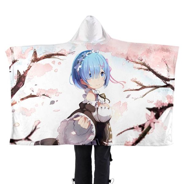 

blankets re:zero emilia ram rem wearable flannel fleece blanket diy soft warm cartoon cosplay costume hoodie for bedroom sofa travel car