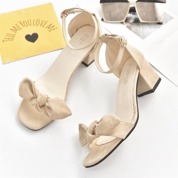 

75% off factory outlet sale women butterfly knot square heel sandals wild student buckle high heels shoes 2021, Black