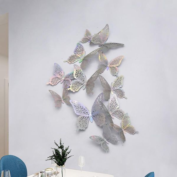 

wall stickers 12pc 3d hollow rose gold/golden/silver butterfly fridge diy home decor decals wedding gift #m0