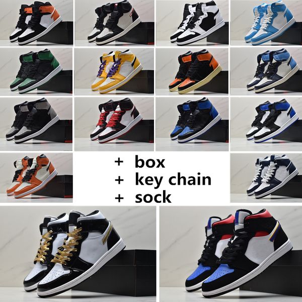 

mens 1 high og basketball shoes 1s university blue silver royal toe black metallic gold mid smoke grey unc patent men women sneakers trainer