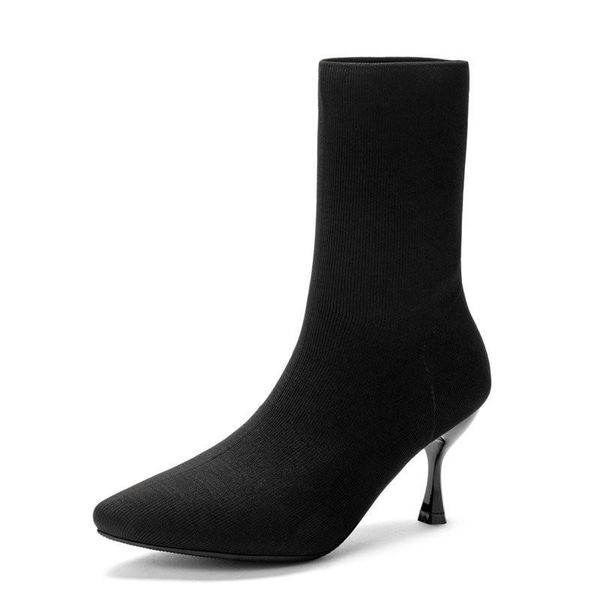 

boots ankle sock thin heel high heels elastic pointy toe women shoes party ladies comfort spring/autumn, Black