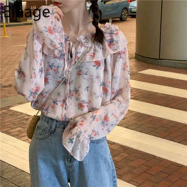 

korean fashion women spring summer chiffon blouse shirts bow v neck ruffled long sleeve blusas mujer de moda 5a824 210429, White