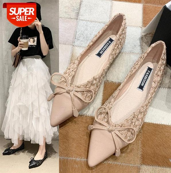 

small fragrant style shallow mouth single shoes women korean casual flat-bottomed pointed toe plaid bow peas #az0w, Black