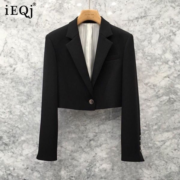 

women's suits & blazers ieqj women black temperament notched fashion button decoration blazer lapel long sleeve loose jacket autumn 202, White;black