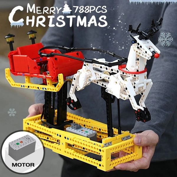 

the christmas santa reindeer sleigh building blocks mould king 10010 creative series moc-4121 assembly bricks kids gifts birthday education