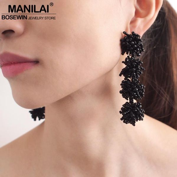 

dangle & chandelier manilai bohemian resin beads long earrings for women handmade multilayer beaded drop statement ethnic jewelry, Silver