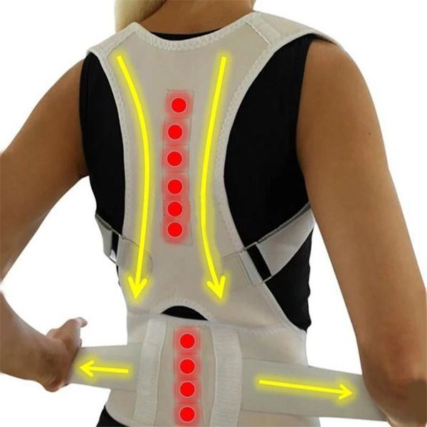 

back support magnetic therapy belt orthopedic posture corrector shoulder spine girdle corset straightener brace, Black;blue