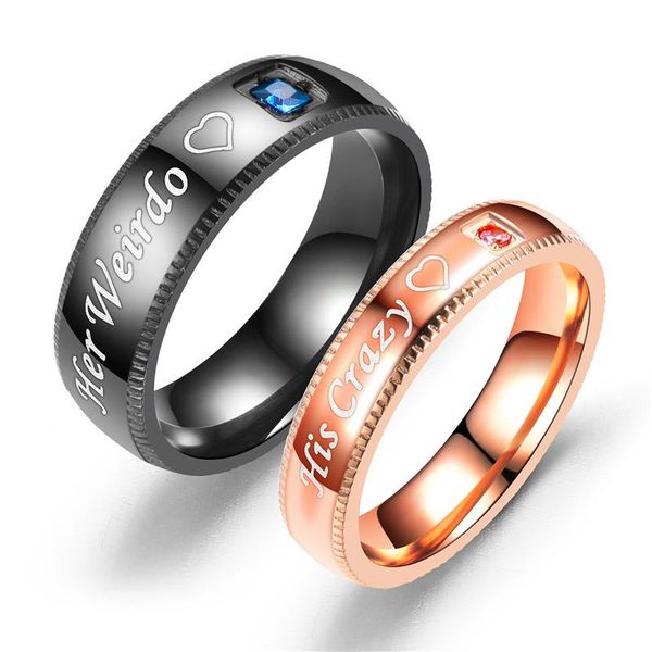 

wedding rings couples black rose gold her weirdo his crazy bands set and hers annivesary gift love forever valentine heart, Slivery;golden