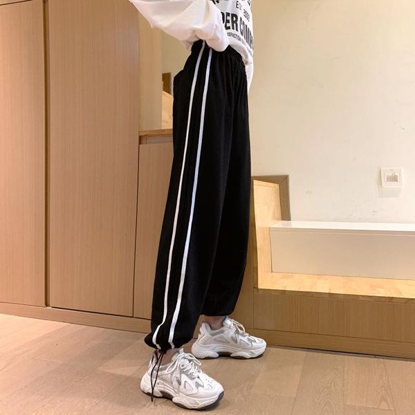 

gray sweatpants for women autumn baggy pants girl fashion sports balck trousers jogger streetwear korean stripes women's & capris, Black;white