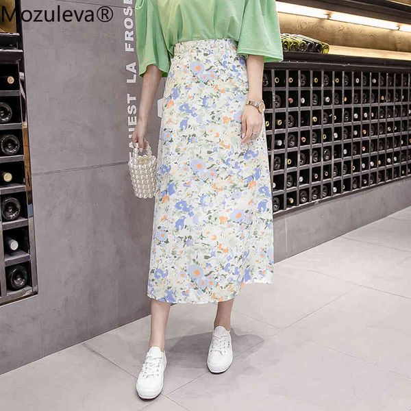 

spring summer high waist chiffon women midi skirts casual floral print female maxi beach tutu femme 210427, Black