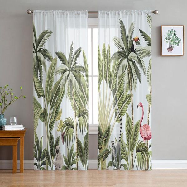 

curtain & drapes tropical plant flamingo palm tree green chiffon sheer curtains for living room bedroom decoration window voiles tulle