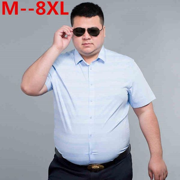 

plus size 10xl 8xl 6xl 5x summer style striped shirt men 100% cotton camisa slim fit brand clothing short sleeve twill men's casual shi, White;black