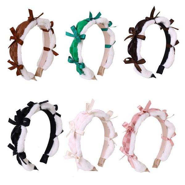 

Hair Clips & Barrettes Pu Leather Headdress Plaid Bowknots Headband Hairy Po Props Party Costume Dance Hairband For Special Event, Golden;silver