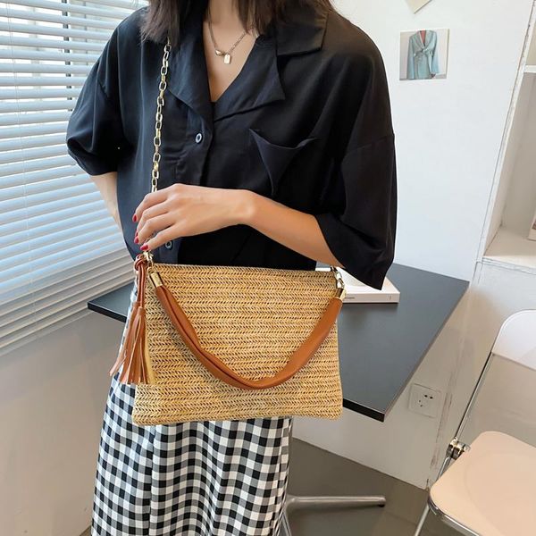 

evening bags small envelope straw crossbody bag for women 2021 bohemian summer chain purse and handbag vacation beach
