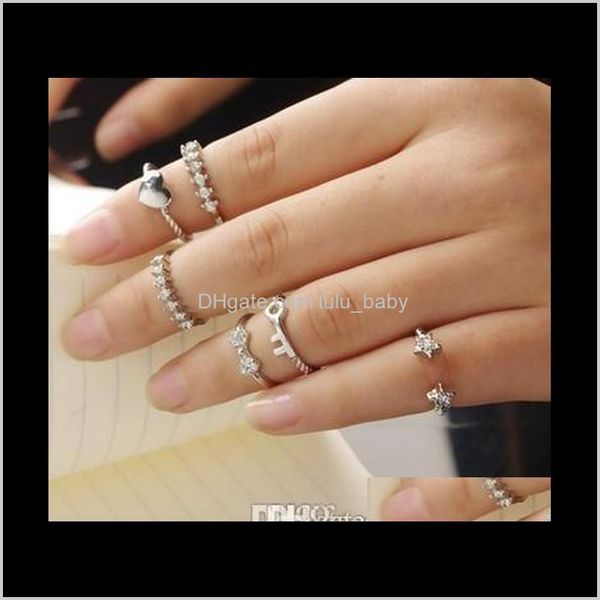 

stack vintage star bowtie peach heart midi mid finger joint nail ring set, Silver