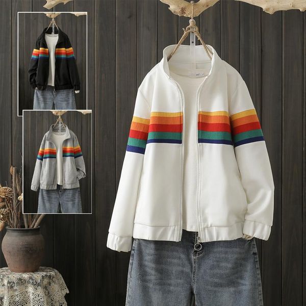 

women's jackets oversized 4xl women baseball winter 2021 turtleneck striped loose streetwear long-sleeved female outwear coats, Black;brown
